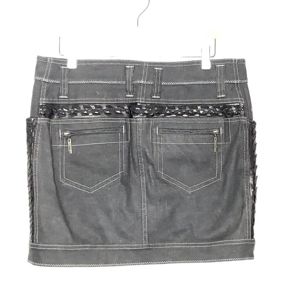 Vintage Christian Dior Y2K Grunge Goth Denim & Lambskin Mini Skirt Size 10
